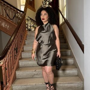 Zara Satin Cowl Neck Mini Dress